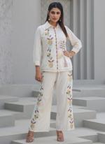 Khadi Cotton White Casual Wear Embroidery Work Readymade Cord Set